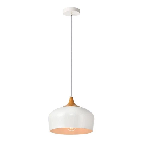 Living District Nora 1 Light Aluminum Pendant in White & Natural Wood - Picture 1 of 3