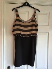 GLAMOROUS LADIES BLACK BROWN STRIPE OPEN BACK DRESS SIZE 10