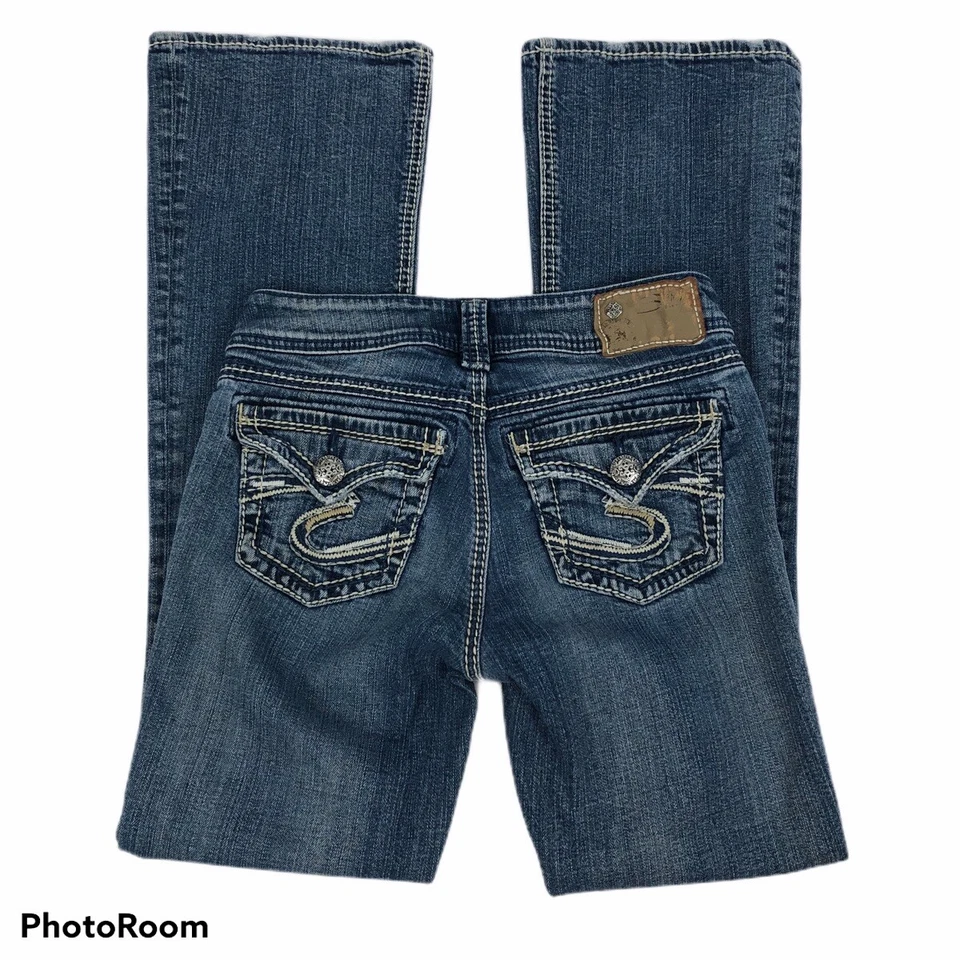 SILVER Women’s Blue Jeans Sz 2 (25) SUKI SURPLUS Distressed Ripped 99% Cotton - Image 4 of 4