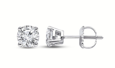 Ohrstecker 1 kt Rundschliff zertifiziert VS1/F im Labor gezüchteter Diamant 14 kt Weißgold
