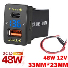 48W 12V Blue Car Fast Charger Socket Voltmeter Adapter For Toyota Type C PD NEW