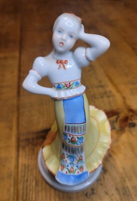 Vintage Folk Dancer Girl from Herend of Hungary Stamped 1945 Hand Painted EUC