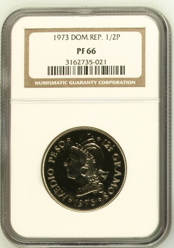 1973 Dominican Republic 1/2 Peso NGC PF66 Only 500 Minted