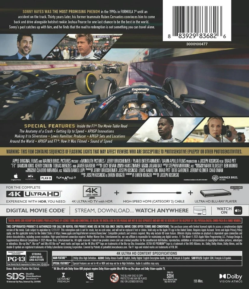 F1 The Movie 4K UHD Blu-ray  NEW - Image 4 of 4