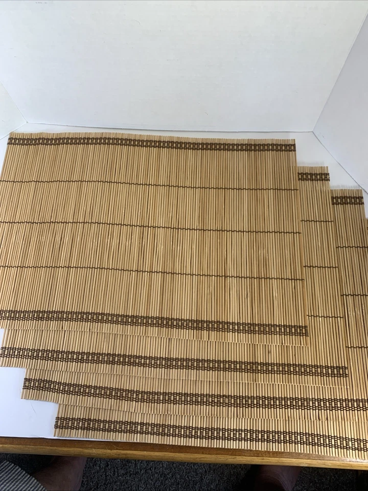 Vintage MCM Bambus Streichholz Tischsets 4er Set Braun Gewebte Fäden 19”x13” Boho