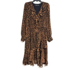 Lauren Ralph Lauren Ocelot Animal Print Dress Ruffle Trimmed Faux Wrap EUC sz 14