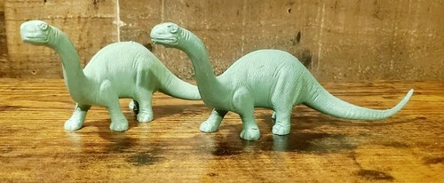 1957 "PREHISTORIC TIMES" Marx Light Green BRONTOSAURUS Dinosaur FIGURE Pair