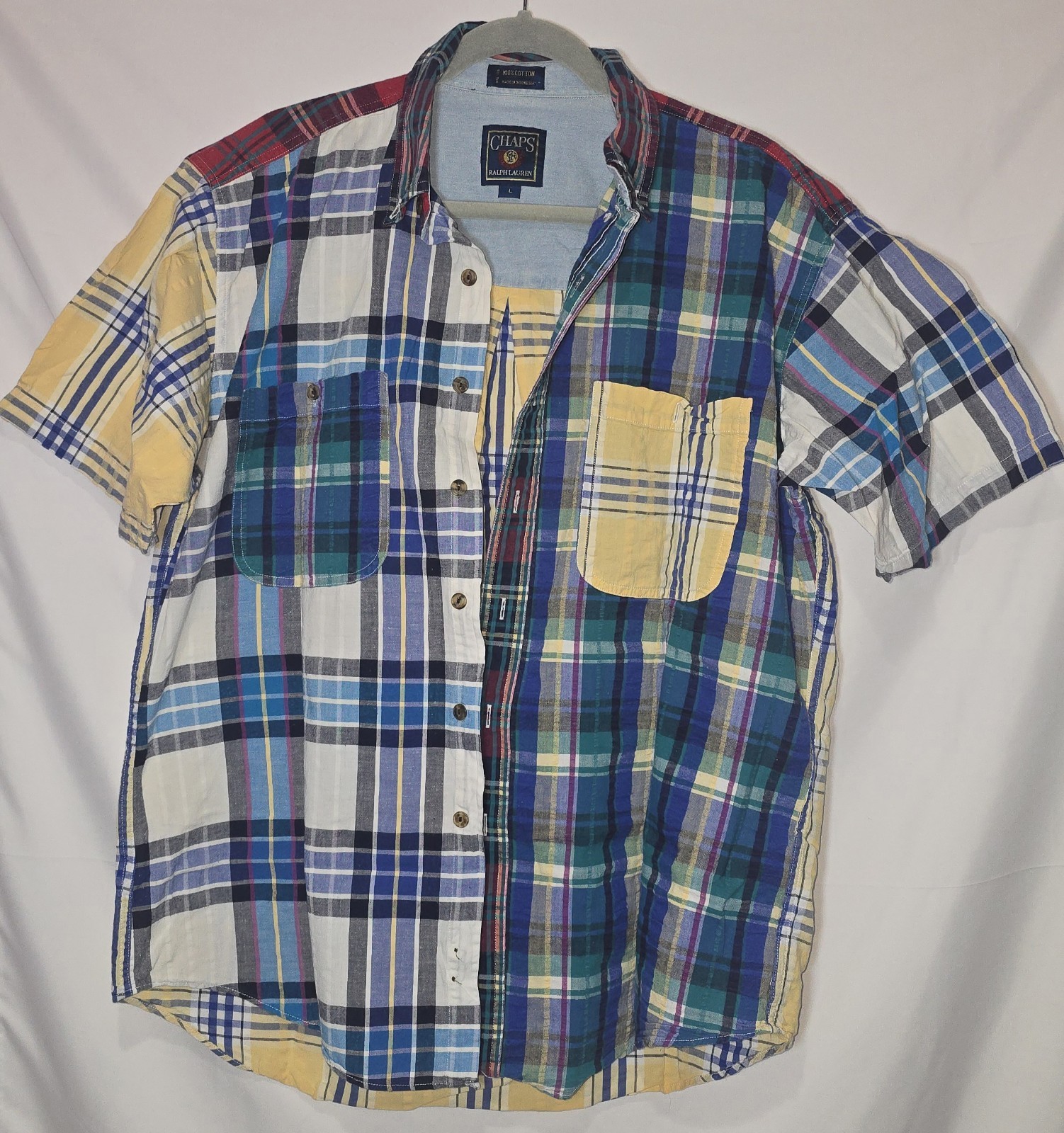 Vintage Chaps Ralph Lauren Shirt Mens Large Madras Plaid Button Down Cotton