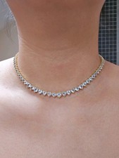 Natural Sky Blue Topaz Heart Tennis Necklace 925 Sterling Silver