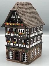 Christmas Village Ceramic Pharmacy Votive House Tealight Made in Lithuania 6.25"