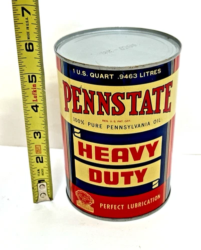 VINTAGE NOS PENN STATE ONE QUART MOTOR OIL CAN METAL HEAVY DUTY     RARE