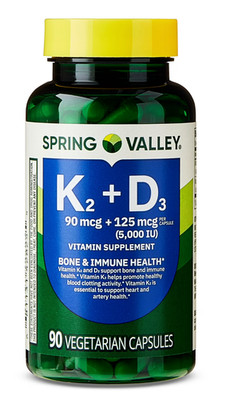 Spring Valley Vitamin K2 + D3 90mcg 5000 IU 90 Veg Capsules