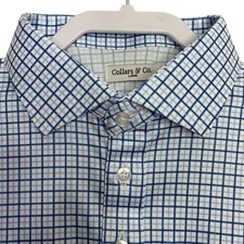 Collars & Co Polo Shirt Mens Large Blue Tattersall Golf Preppy Dress Collar NWT