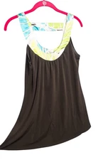 Vintage A Byer 00s Y2K M Brown Liquid Knit Satin Trim Going Out Top Tunic Fairy