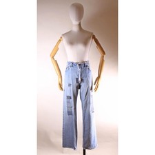 1980s Distressed Patch Fraying Blue Denim Orange Tab 517 Jeans by Levi's -38x30