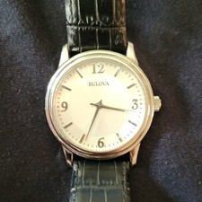 Bulova Silver Dial Black Alligator Leather St...