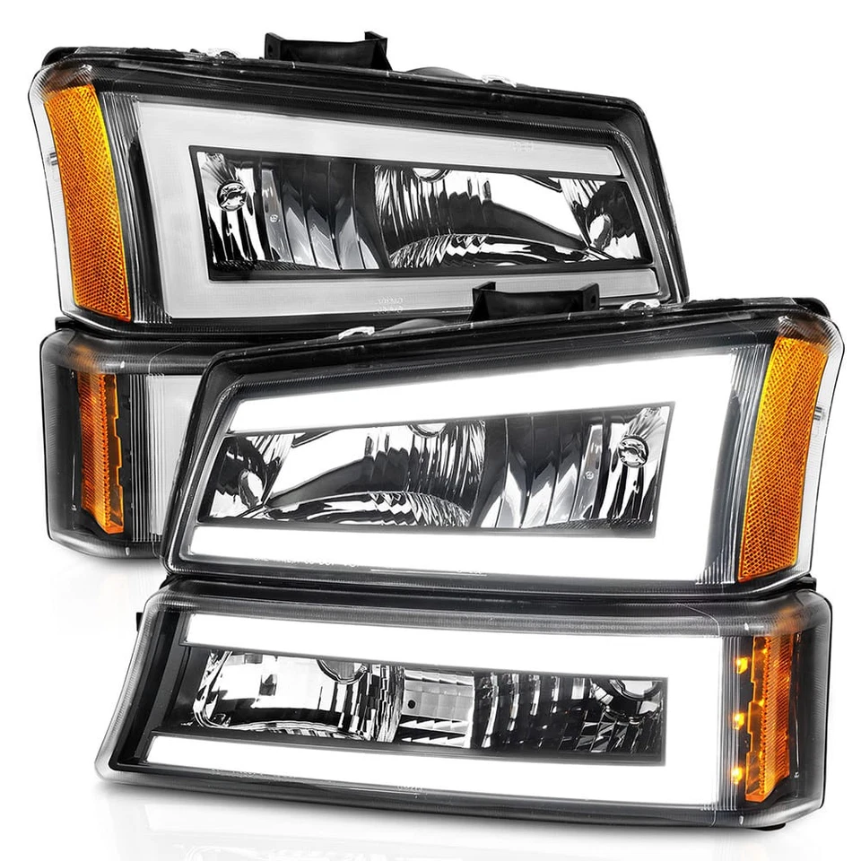 Juego de faros de cristal de lente transparente negro para Chevrolet Silverado 3500 2003-2006 Foto 2 de 4