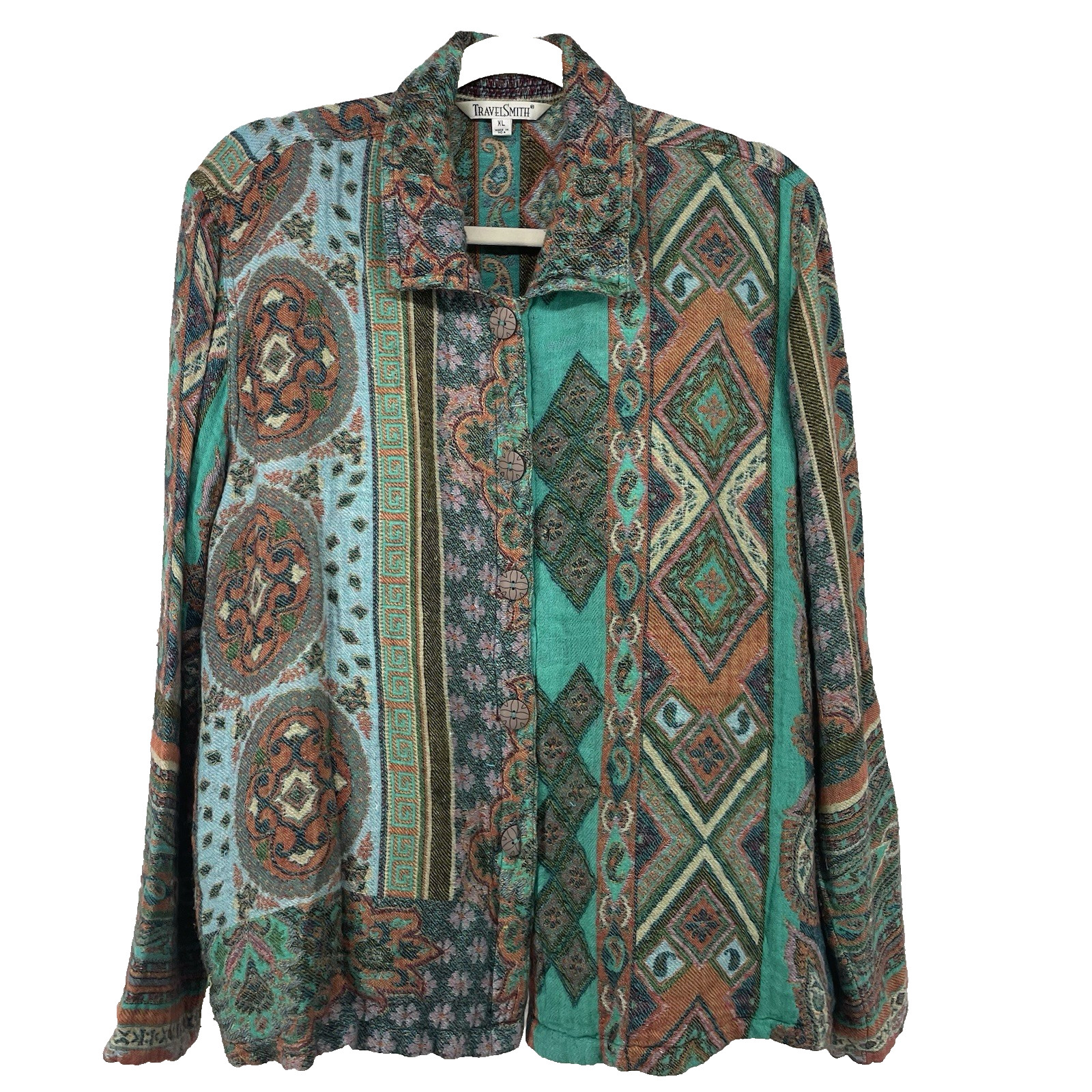 Travel Smith Size XL Patchwork Button Down Shacke… - image 1
