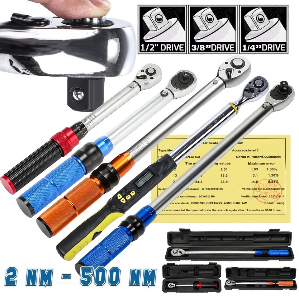 Calibrated Digital Torque Wrench 1/4" 3/8"1/2" 3/4" Drive Reversible Adjustable - Image 1 of 1
