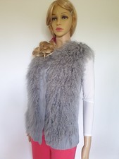 Real Mongolian Shearling Gilet Grey Waistcoat Curly Fluffy Lamb Fur XS UK8/10