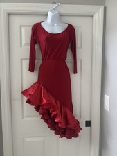 Cherry Red Dance America Leotard And Ruffle Skirt For Latin Or Rhythm - Med