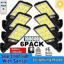 6 Pack Solar Motion Sensor Security Lights Outdoor 108 COB LED Waterproof Remote