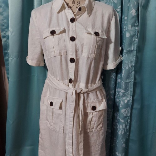 NEW! Cato est. 1946 Shirt Dress Linen White Lined Short Sleeve Button Down - Picture 1 of 9