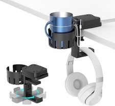 3 in 1 Headphone Hanger with Cup Holder - Rotatable Headset Hook  Desk Cord