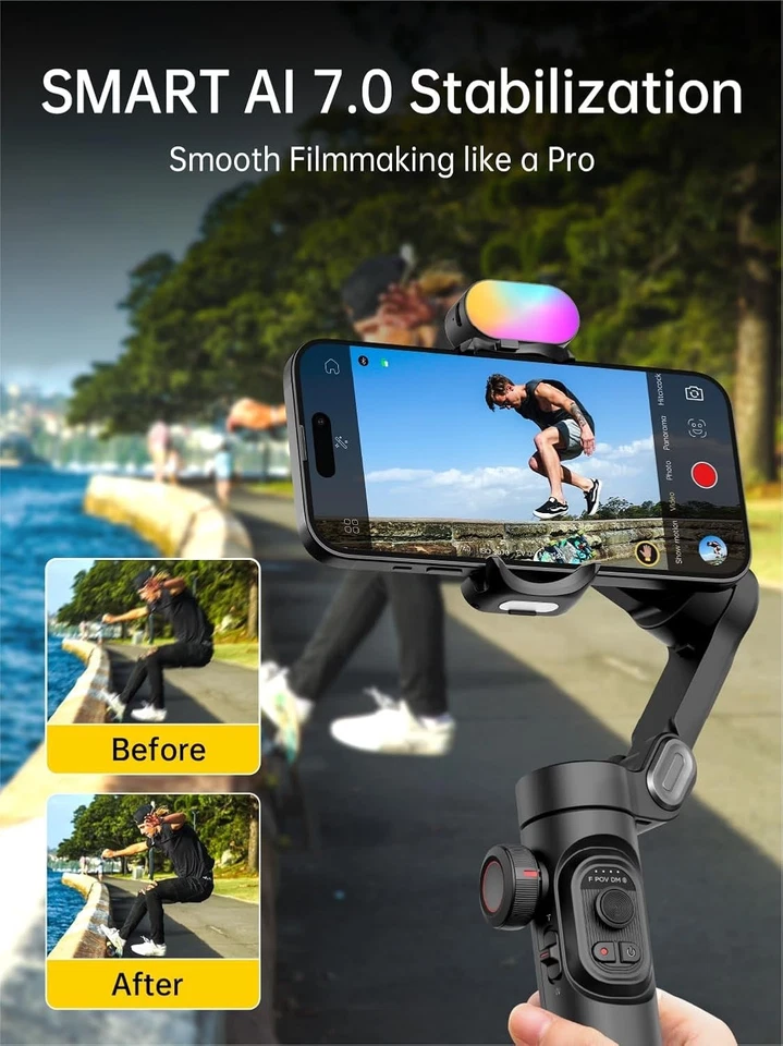 Phone Gimbal Stabilizer 3-Axis Smartphone Foldable Handheld Gimbal for iPhone wi - Image 3 of 4