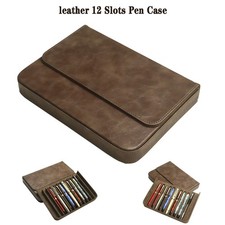 Leather 12 Slots Fountain Pen Case Collector Box Pouch Organizer Stationery Gift