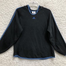 Adidas Hoodie Women XL Black Blue 3-Stripes Pullover Embroidered Logo Sweatshirt