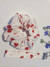 Hearts Scrunchie and Key Ring Set,  Large Scrunchie And 6" Key Fob