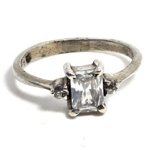 Emerald cut cubic zirconia sterling silver cocktail ring size 8.5