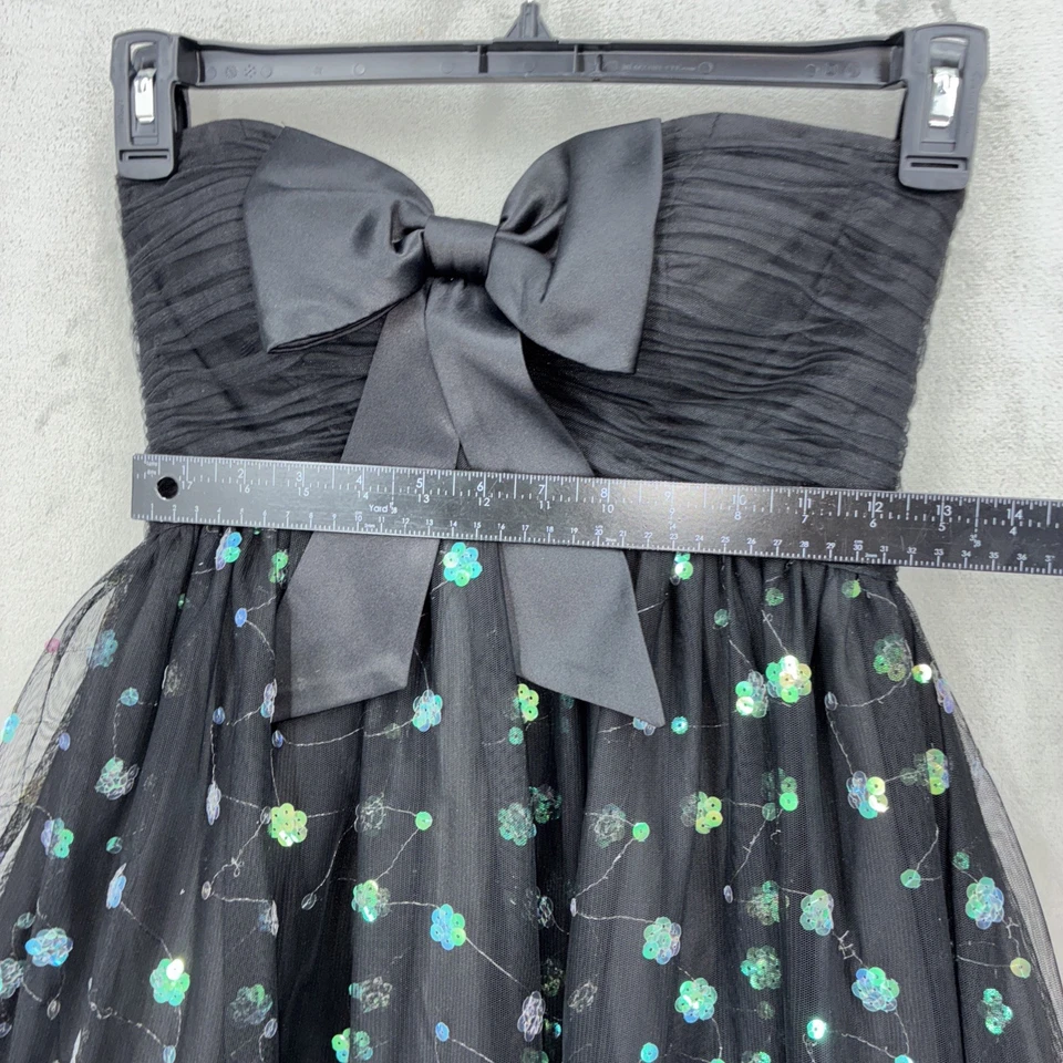 Jovani Beyond Dress Sz 4 Blk Tulle Sequin Straplessl Wedding Bow Babydoll Fairy - Image 3 of 4