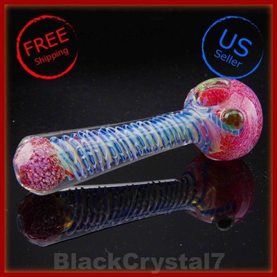 5'' Handmade Red Color Changing Blue Plasma Tobacco Smoking Bowl Glass Pipes