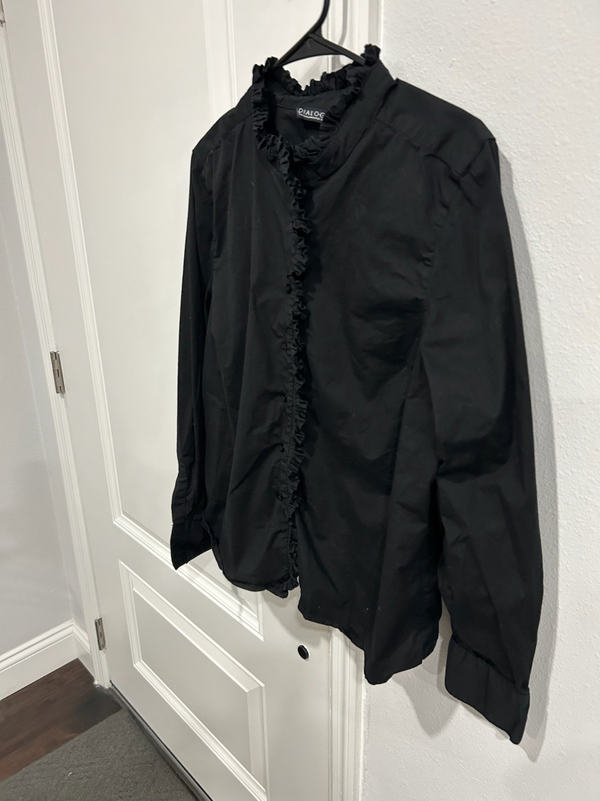 Dialogue Ruffle Front Button-Up Blouse Black Sz X… - image 3