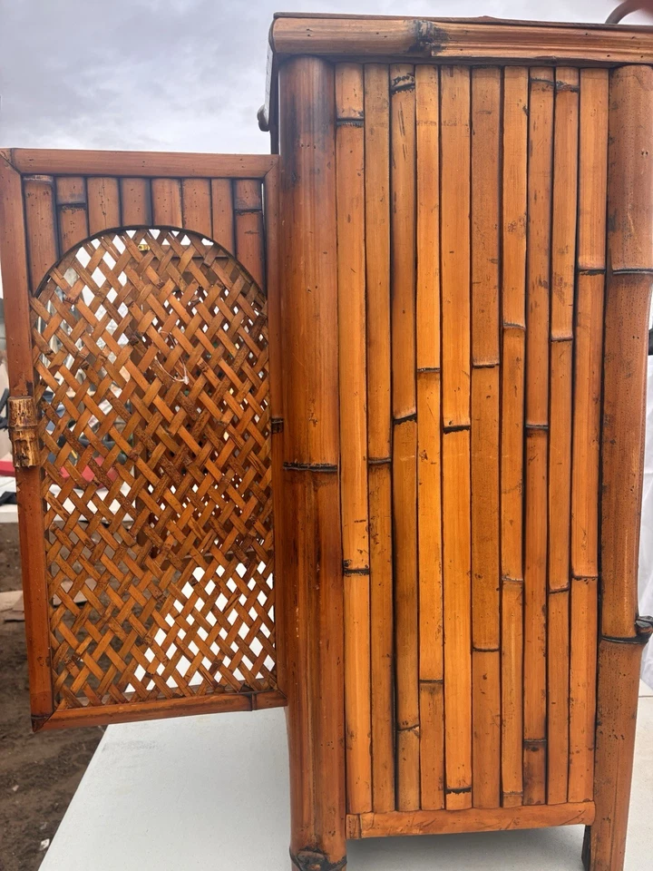 Tropical Tiki Bamboo Cabinet – Retro Rattan Accent Piece - Image 4 of 4