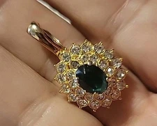Not Marked Pendant Green And Clear  Rhinestones