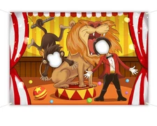 Circus Carnival Backdrop 5 x 3.3 ft, Circus Monkey Lion Tamer Face Cutout Pho...