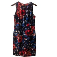 INC Navy Pencil Sleeveless Office/Cocktail Dress Bold Red Floral Print Sz 8 EUC