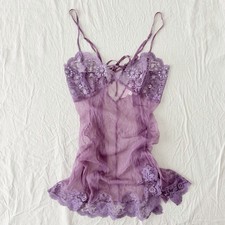 Vintage Victoria's Secret Purple Lace Mesh Babydoll M Beaded Y2K