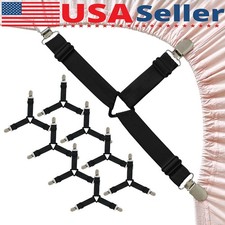 4Bed Sheet Fasteners Adjustable Elastic Suspenders Straps Mattress Covers Clips