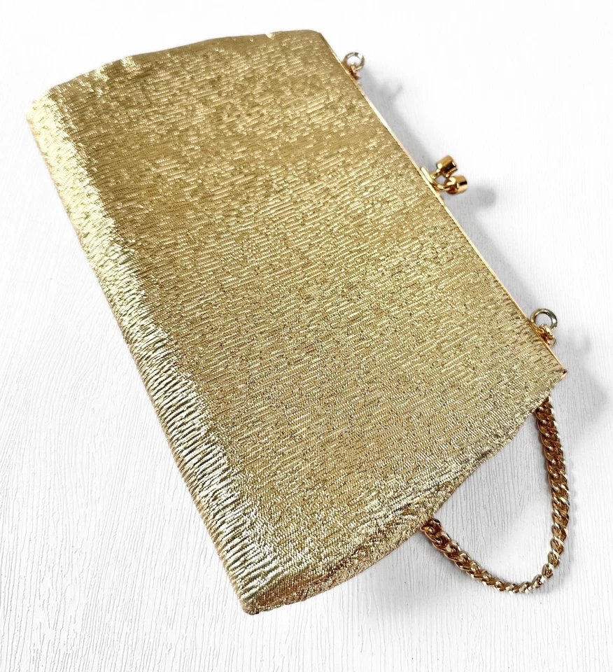 Vintage Evening Purse | 1960s Vintage Hilmar Gold Lame Handbag | Fashion History - Image 4 of 4