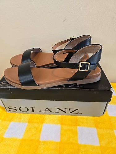 Solanz Sandals Womans 9.5M Black Strappy Comfort Shoes With Box - Picture 4 of 8