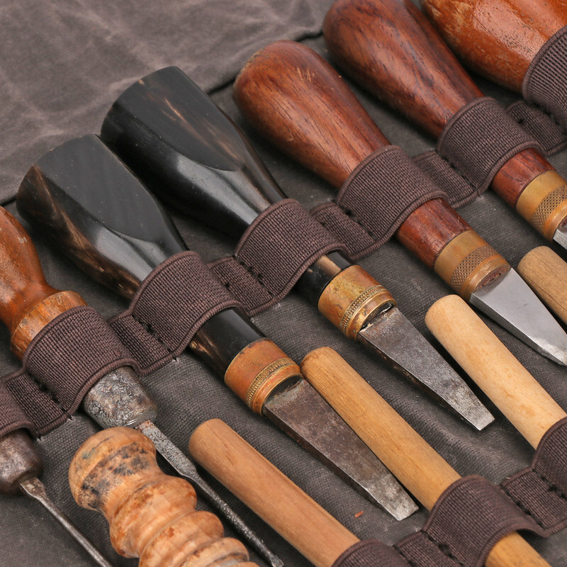 Canvas Tool Roll Spanner Wood Carving Knife Storage Pouch Chisel Pocket
