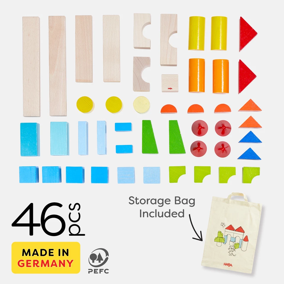 HABA Colored Wooden Building Blocks - 46 Piece Set (Made in Germany) - Image 2 of 3
