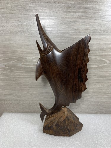 Wooden Swordfish Figure 11" Carved Wood Figurine Fish Nautical Decor Sailfish - Picture 1 of 10