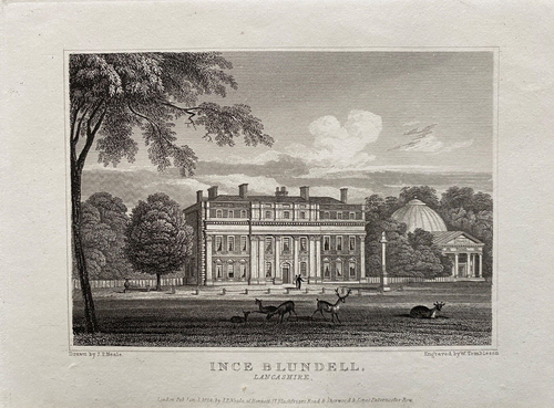 Antiker Druck von 1824; Ince Blundell Hall, Sefton, Lancashire nach Neale