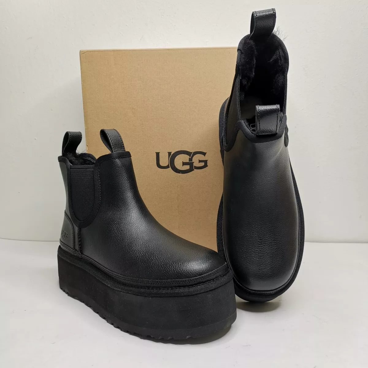 UGG Neumel Platform Boot Chelsea Size 10 Chunky Shoes Black New In Original Box