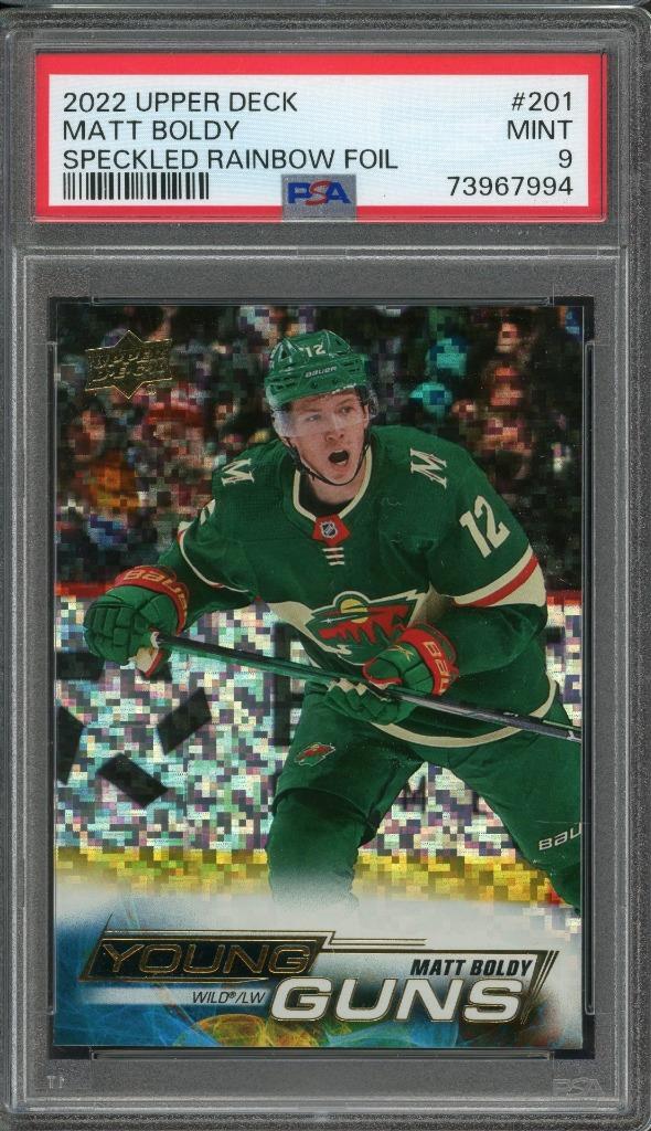 2022 Upper Deck Young Guns Matt Boldy RC Speckled Rainbow Foil PSA 9 Mint #201